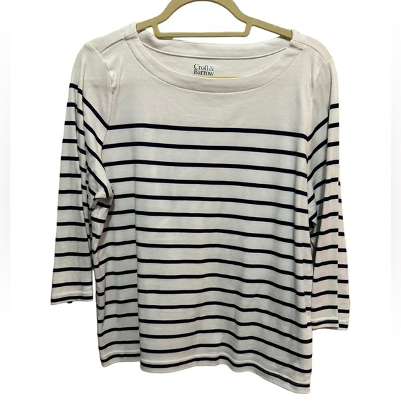 croft & barrow Tops - Croft & Barrow - white / Black stripes Cotton boat neck top - Size PXL